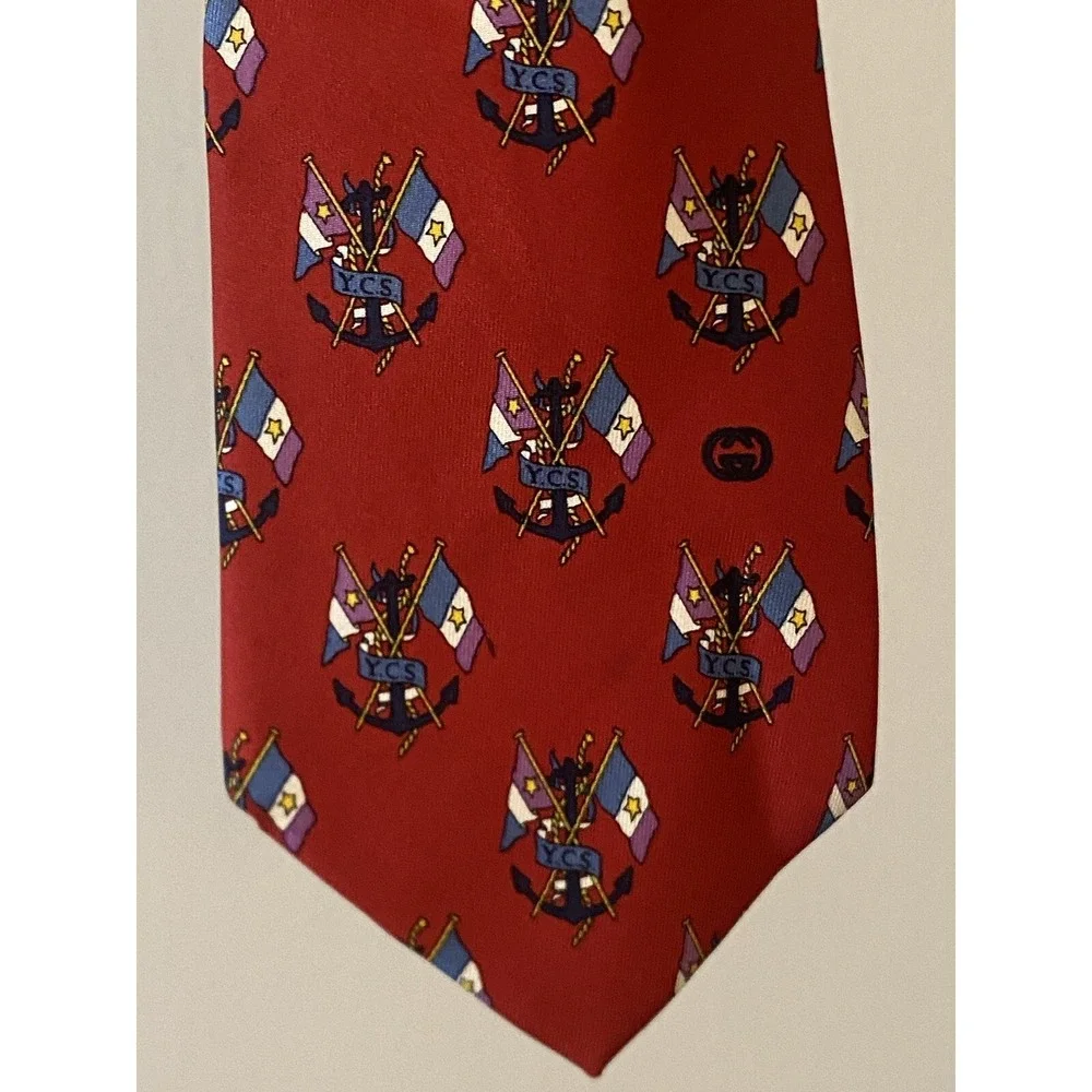Vintage Gucci‎ Silk Tie Flags Anchors Nautical